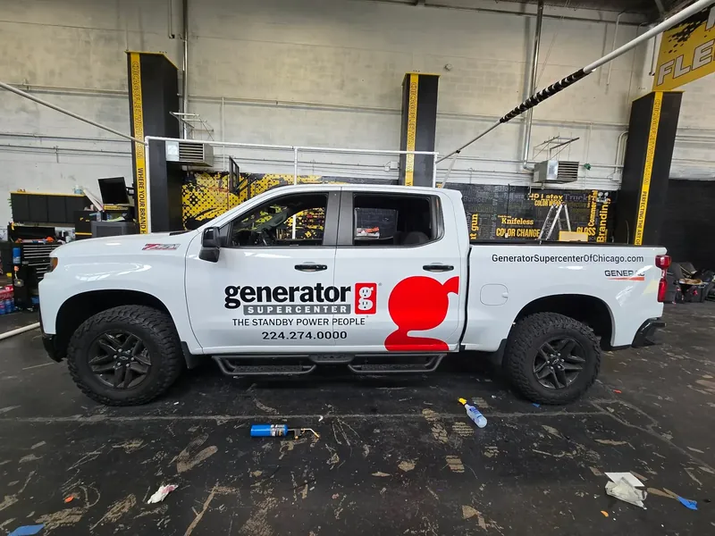 Generator Supercenter Chevrolet Silverado work truck graphics by Chicago Fleet Wraps